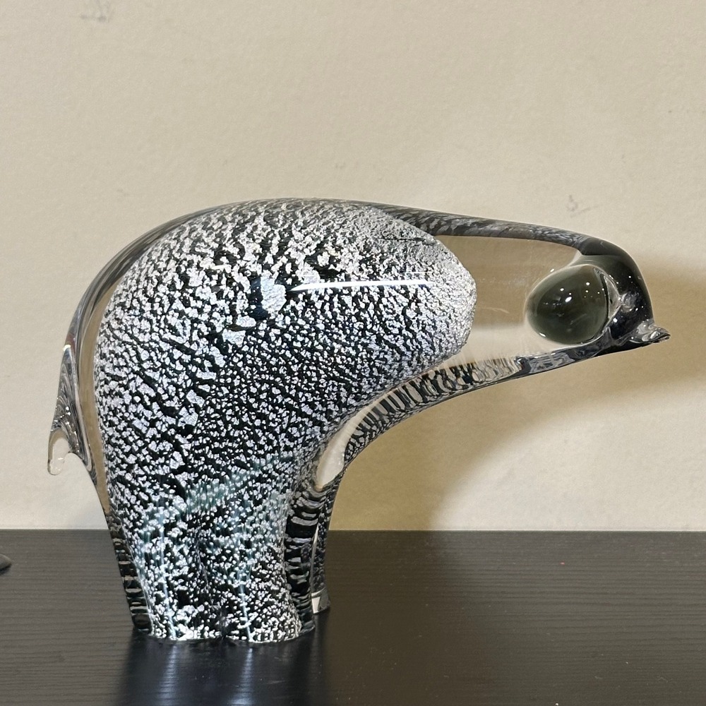 Gumps Murano Art Glass Polar Bear Figurine Made in Italy White Speckled 5.5in